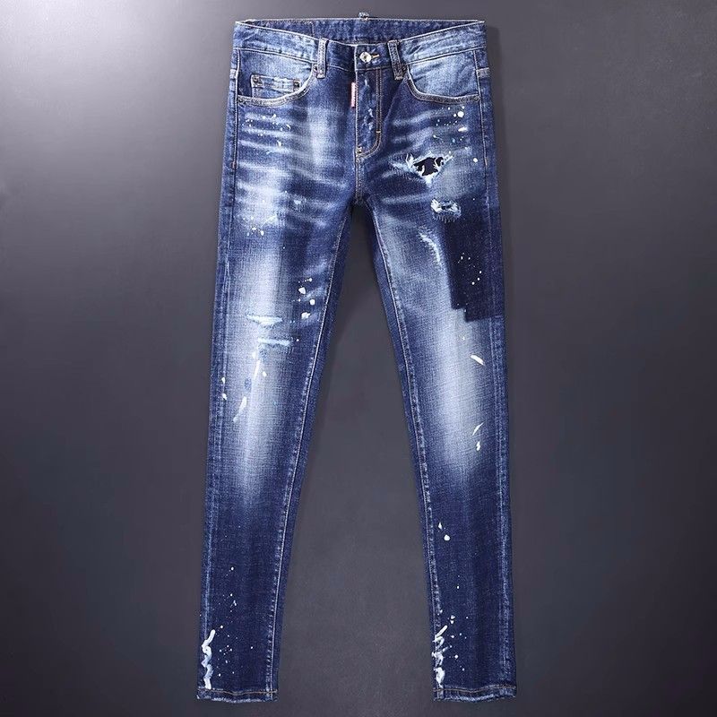 Men's Clothing Fashion Fashion Jeans Blue Slim Elastic Foot Print Trendy Versatile Jeans_voghion.com