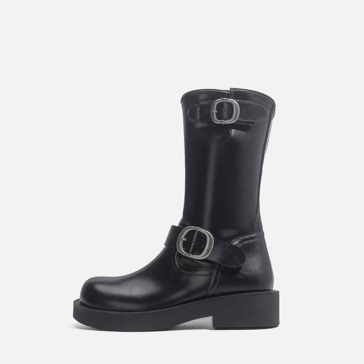 Stivali vintage con punta tonda e fibbia in metallo, nuovi stivaletti alla caviglia alti con plateau e fibbia in pelliccia_voghion.com