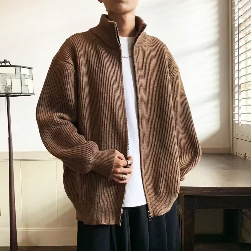 Nuovo maglione spesso con cerniera in tinta unita, stile minimalista, morbido e appiccicoso, da uomo, casual, retrò, cardigan, giacca_voghion.com