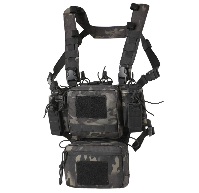 Tactische borstuitrusting, verstelbare en afneembare Molle Micro-borstuitrusting, met 5,56/7,62 magazijntas, pistooltas_voghion.com