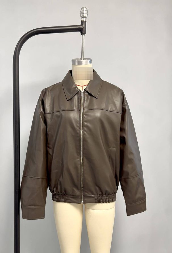 Faux Leather Pilot Jacket For Women - Stylish Streetwear Bomber Coat With Stand Collar, Long Sleeve, Zipper Closure (Black, Coffee, Red, Camel)_voghion.com