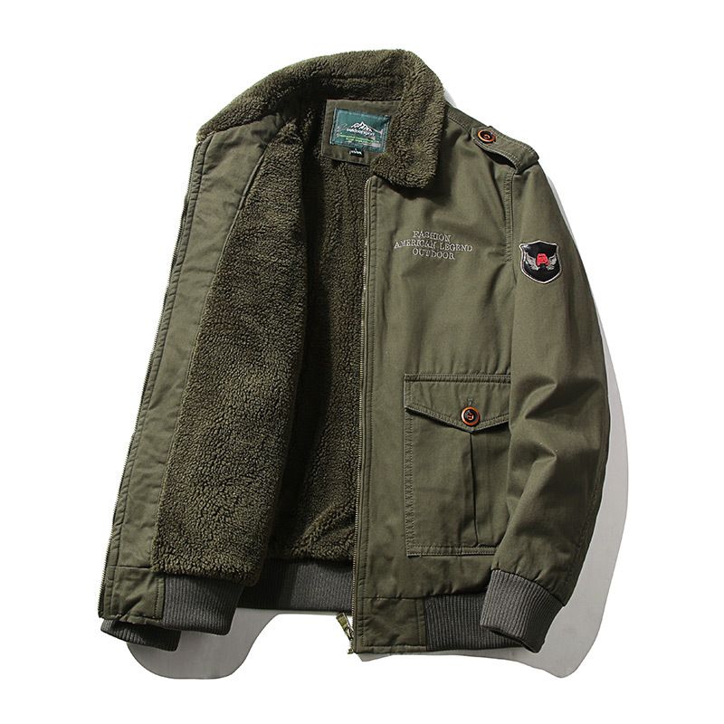 Herrenbekleidung plus gefütterte Fleecejacke, lockere Jugendjacke, gefütterte Cargojacke mit mehreren Taschen_voghion.com