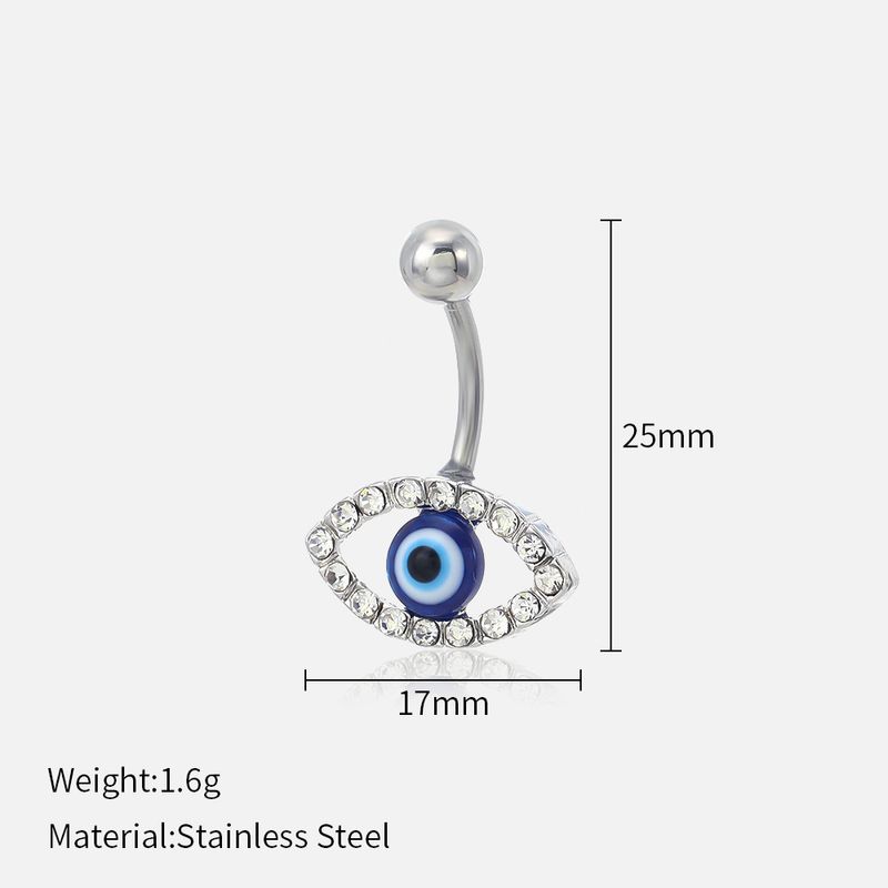 ​​Devil's Eye Stainless Steel Navel Ring - Diamond Piercing Jewelry For Women, European & American Ethnic Style Body Jewelry​_voghion.com