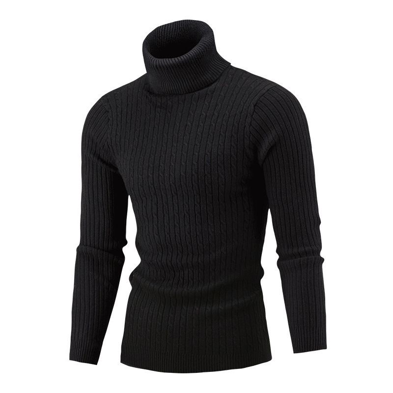 Camicia in maglia a maniche lunghe con collo alto invernale da uomo Camicia base in maglia a collo alto casual tinta unita da uomo_voghion.com