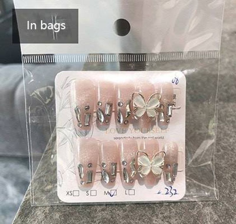Cat's eye silver diamond 10 pieces of light therapy hand-worn nail cat's eye aurora dazzling finished nail nail_voghion.com