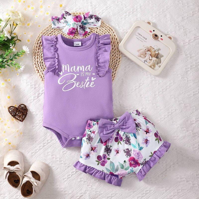 Kids’ Clothing Baby Girl Sleeveless Printed Tight Romper And Shorts Set_voghion.com