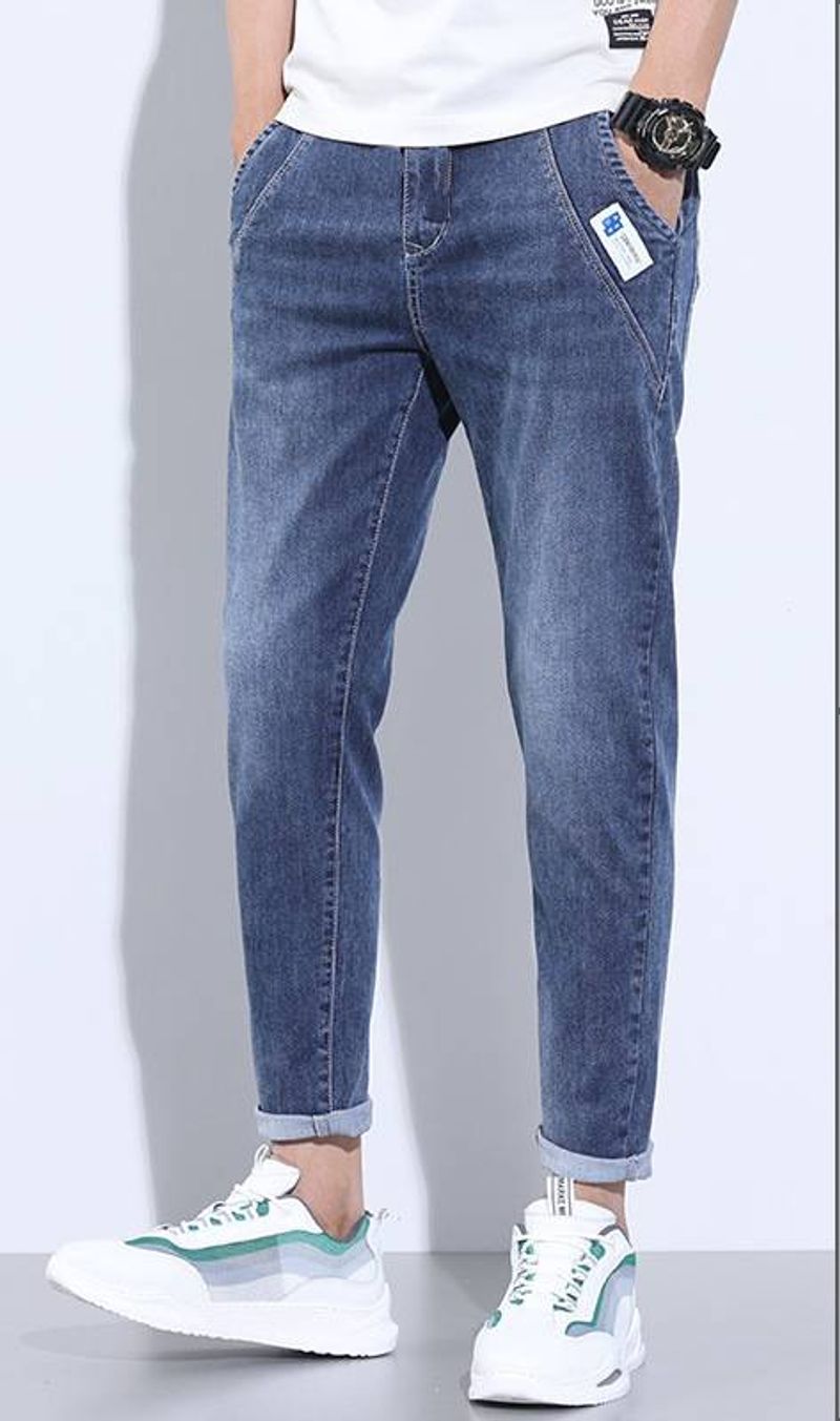 Roupas masculinas verão novo elástico fino ajuste casual fino harem calças nove pontos calças_voghion.com