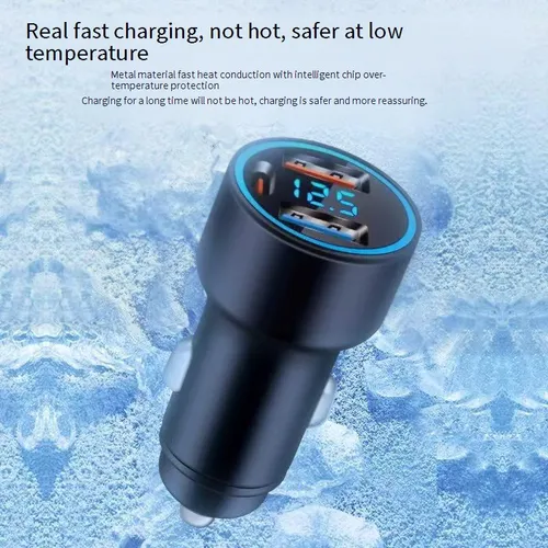 Cargador de coche superrápido de 100 W con pantalla digital, tres puertos USB y tipo C, adaptador metálico para encendedor de cigarrillos para una carga rápida en vehículos._voghion.com