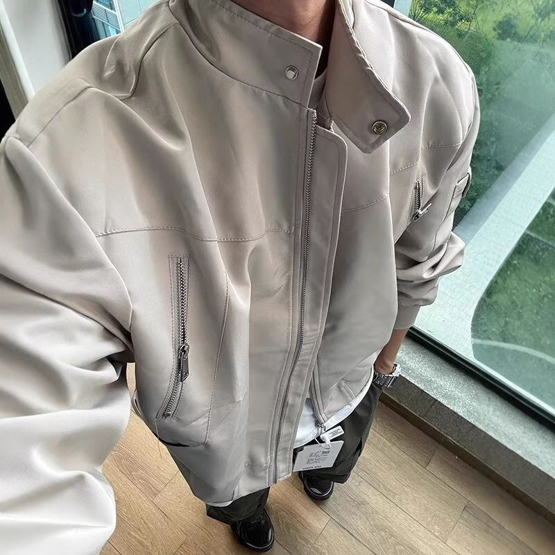 Stand collar workwear pilot jacket men's spring and autumn new retro loose zipper design baseball jacket_voghion.com
