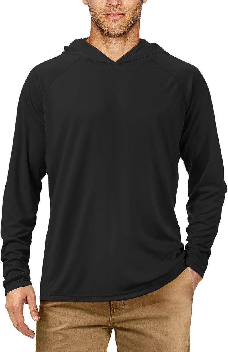 Chemises de pêche UPF 50+ pour hommes, sweat à capuche à manches longues avec protection solaire UV, rashguard pour randonnée, course à pied, natation_voghion.com