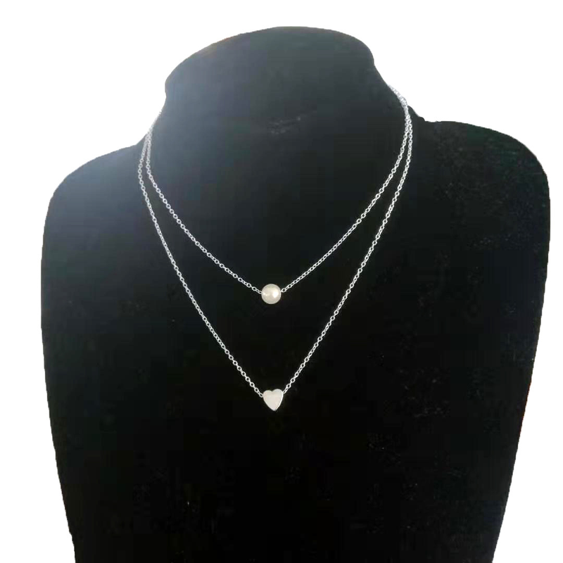 Ciondolo a forma di cuore con perla selvatica, semplice e alla moda, stile bohémien, a doppio strato, a forma di clavicola, accessori da donna_voghion.com