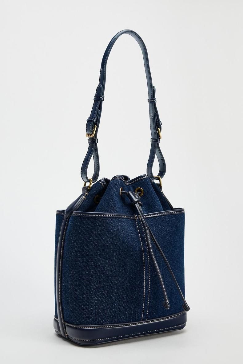 Borsa a secchiello 2025 autunno e inverno nuova borsa a tracolla in PU con cuciture da cowboy_voghion.com