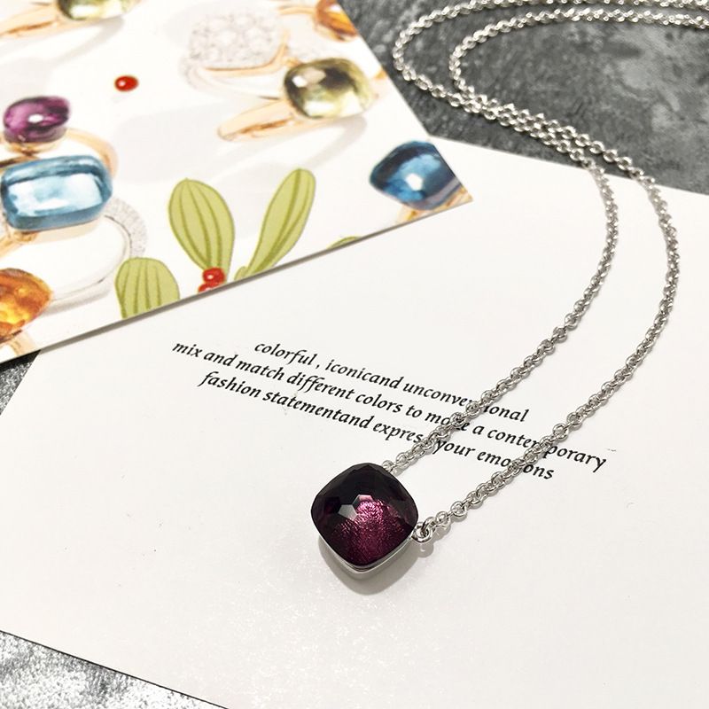 Collana geometrica in cristallo sfaccettato con catena a onda d'acqua in rame regolabile 40+5 cm, gioielli primaverili ed estivi color caramella per le donne_voghion.com