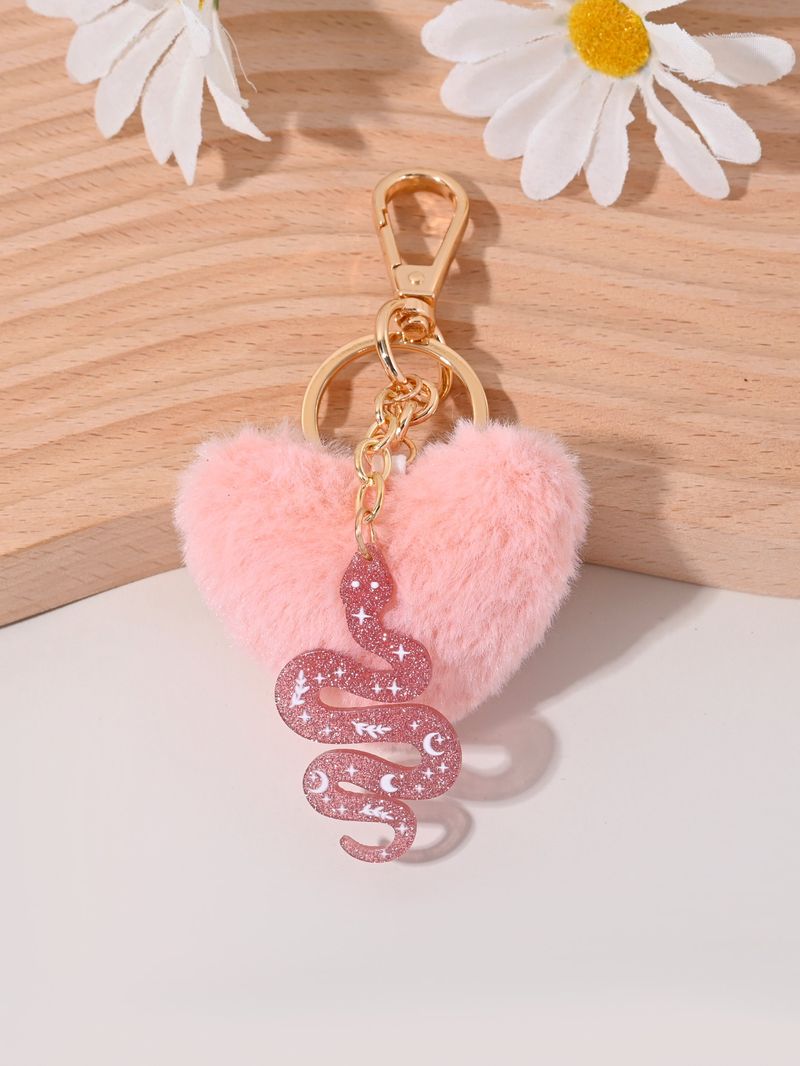 Plush Heart Snake Keychain Hot-Selling Cute Bag Accessories Car Key Pendant Ornament_voghion.com