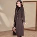 Women's Knee-Length Wool Blend Trench Coat With Belt - Elegant Office Casual Overcoat In Solid Colors (Khaki, Burgundy, Coffee, Caramel)_voghion.com