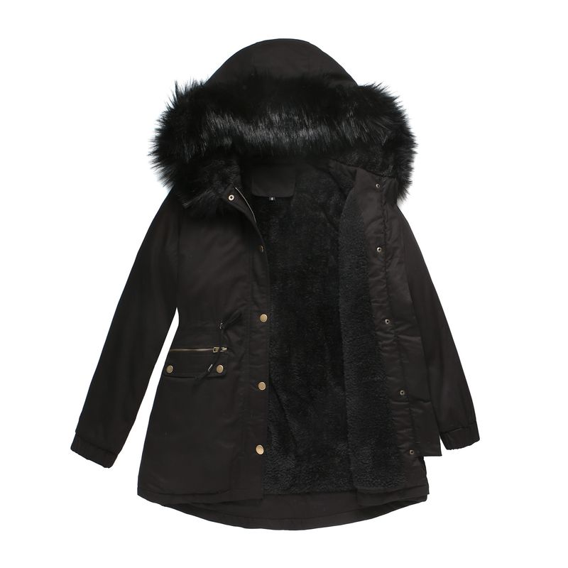 Women's autumn and winter coat women's polar fleece cotton coat with fur collar hooded warm coat loose cotton coat_voghion.com