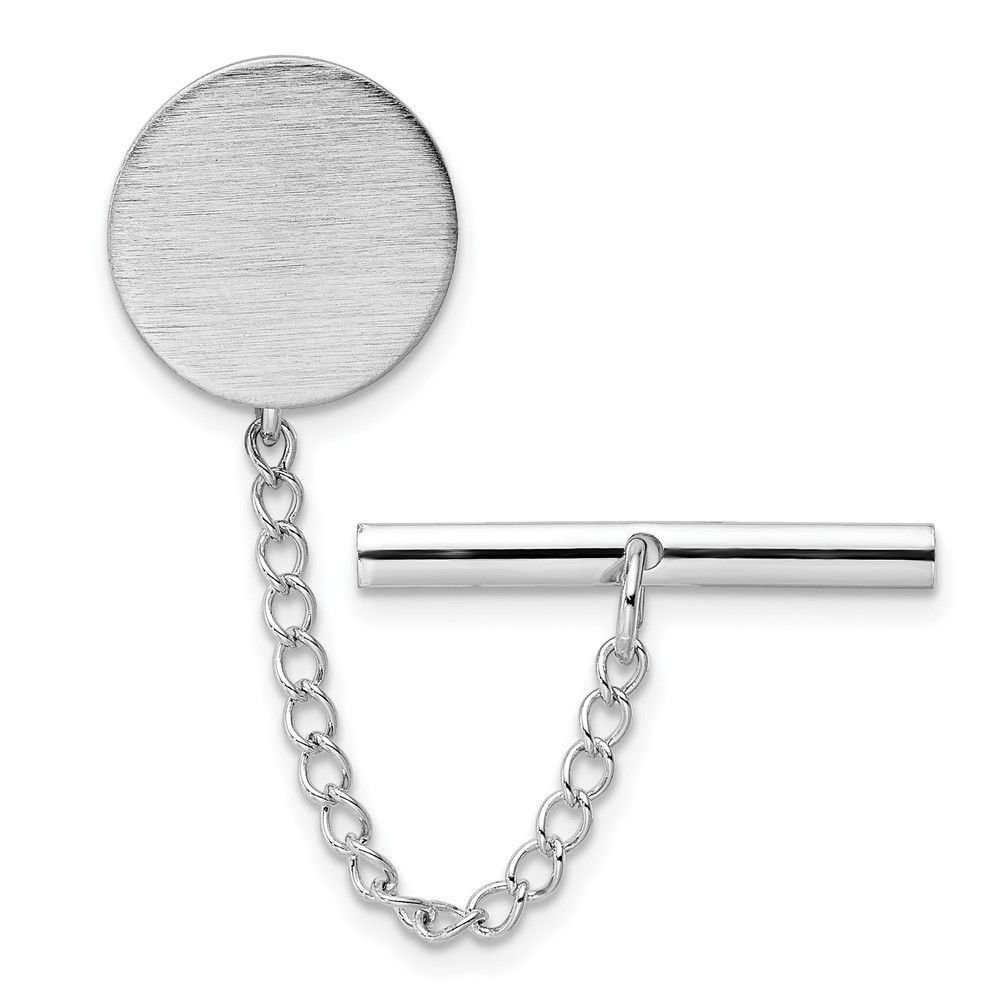 Kelly Waters Rhodium-plated Satin Round Engravable Tie Tac With Safety Chain_voghion.com