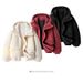 Retro Sherpa-Lined Couple’s Jacket – Unisex Oversized Fleece Coat With Zip Hood (90% Polyester, Beige/Black/Burgundy, M-3XL)_voghion.com