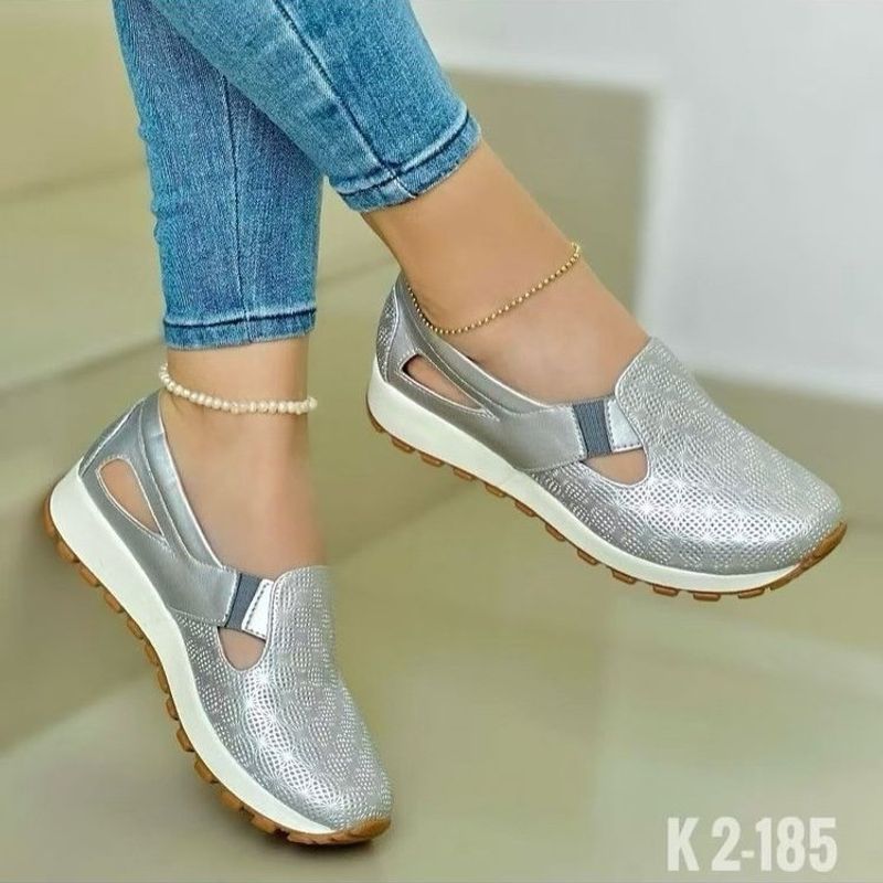 Damenschuhe Große Größe Modische und bequeme Freizeitschuhe Hohle, atmungsaktive fliegende Mesh-Schuhe One Step Mother Shoes_voghion.com