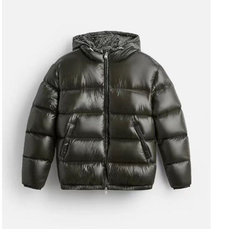 Winter-Steppjacke für Herren – Verdickter Polyester-Kapuzenmantel, winddicht und leicht, gesteppte Oberbekleidung für kaltes Wetter (Schwarz/Dunkelgrün, XS-XXL)_voghion.com