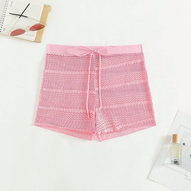 Summer New Swim Trunks Women Solid Color Mesh Hollow Sexy Boxer Briefs Bikini_voghion.com