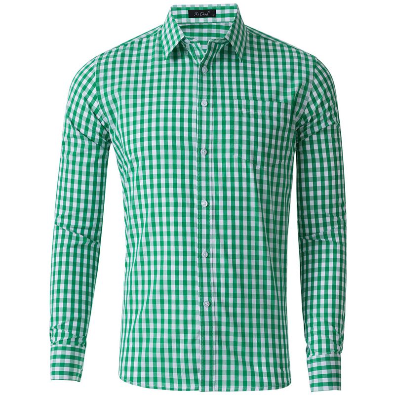Herrenbekleidung Herren Slim Fit Langarm-Karohemd aus Baumwolle – Atmungsaktives Business-Casual-Button-Down-Hemd für Büro und Alltag_voghion.com