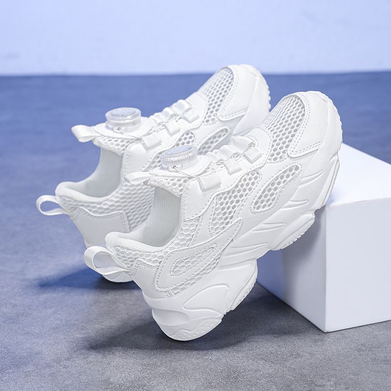 Yiqi 9966 Sommer Einzel Doppel Mesh Leder Kleine Weiße Sport Kinderschuhe 28-40_voghion.com