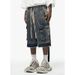 Men's Distressed Cargo Denim Shorts With Drawstring Waist & Multi-Pockets – High Street Style Loose Fit Mid-Length Casual Shorts_voghion.com