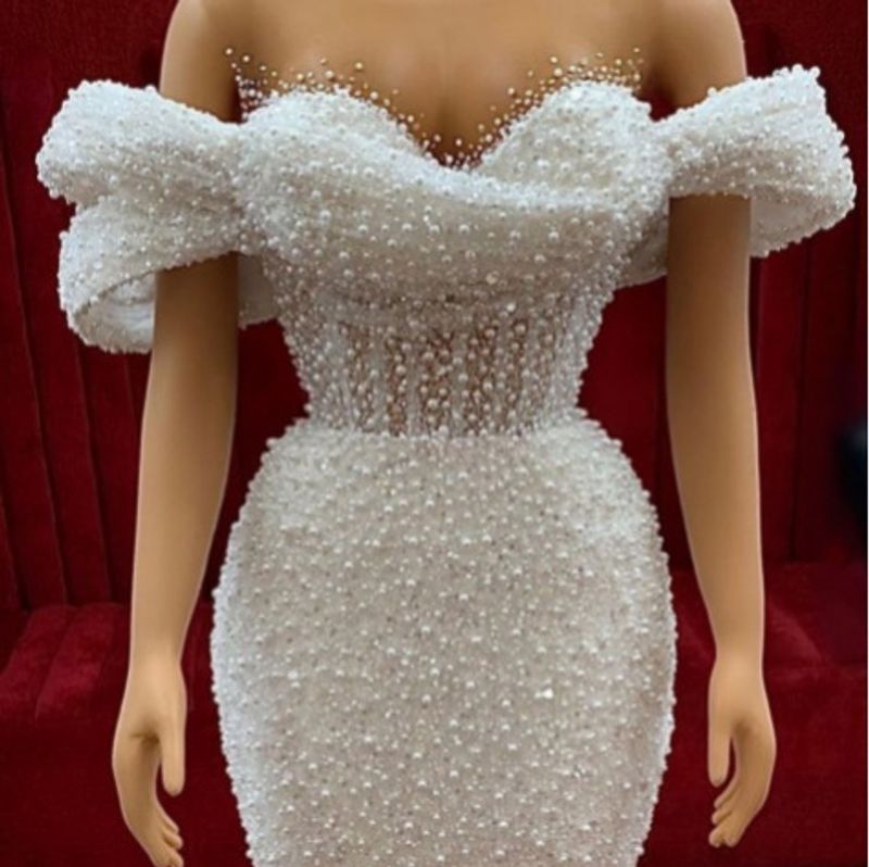 Robe de soirée asymétrique pour femme, haut tube, robe queue de poisson, robe perlée à épaules dénudées_voghion.com
