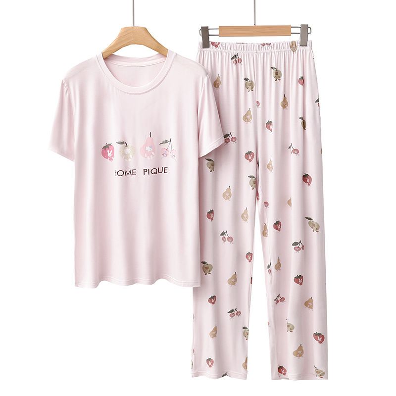 Vêtements pour femmes pyjamas nouveau Modal doux mignon décontracté col rond manches courtes pantalons longs maison vêtements ensemble femmes_voghion.com