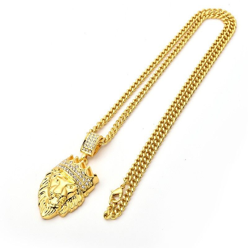 Anhänger & Charms Heißer Verkauf Reales Gold Diamant Krone Löwenkopf Hip Hop Anhänger Halskette Hiphop Zubehör_voghion.com