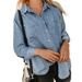 Women's Oversized Denim Shirt With Dual Pockets, Long Sleeve Casual Button-Down Top For Spring & Fall (Multiple Colors)_voghion.com
