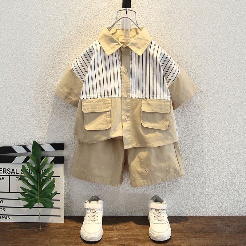 Boys Summer 2024 New Children's Wear Spliced Shirts, Shorts, Baby Trendy Cool Clothes, Fashionable Two Piece Set_voghion.com