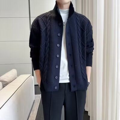 Men's Knit Cardigan Sweater With Cable Pattern And Button Front - Premium Lightweight Business Casual Pullover For Fall & Winter_voghion.com