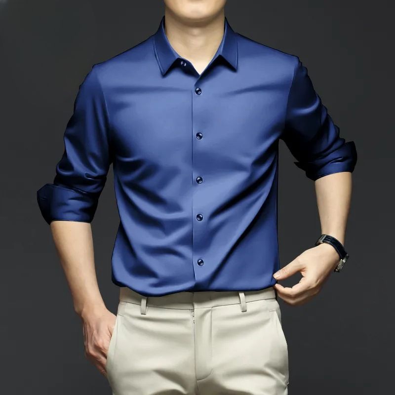Spring And Autumn Style Men's Non-iron Long-sleeved Shirt, Comfortable And Breathable, Multi-color Optional, Non-pilling, High-grade Business Shirt_voghion.com