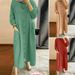 Women's Autumn Mid Calf Dress Vintage O Neck Long Sleeve Solid Loose Muslim Sundress Moroccan_voghion.com