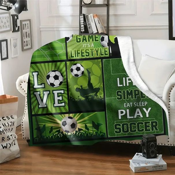 Koc z nadrukiem piłkarskim, flanelowy koc piłkarski dla miłośników piłki nożnej, koc do spania na sofę, do biura, na łóżko, na kemping i podróż_voghion.com