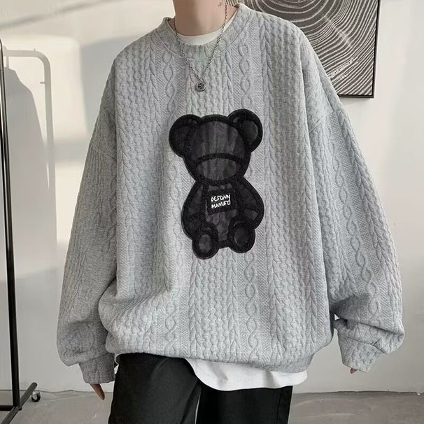 Unisex Waffle-Knit Crewneck Sweatshirt – Oversized Drop-Shoulder Design With Minimalist Patch Detail (M-XXXL, Cotton Blend, Breathable Texture)_voghion.com