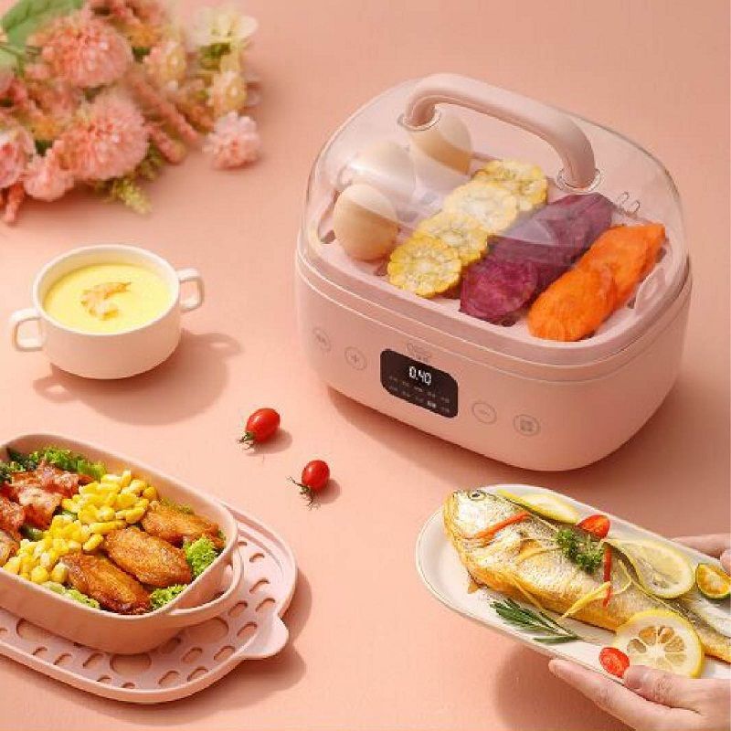 Multifunctional Food Warmer Reheat Insulation Steam Cook Pot ElectricFood Steamer Smart Breakfast Machine 2 Layers Removabe 6L_voghion.com