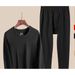 Derog thermal uderwear me's roud eck log sleeved thick velvet solid color clothes autum set bottom shirt pats_voghion.com
