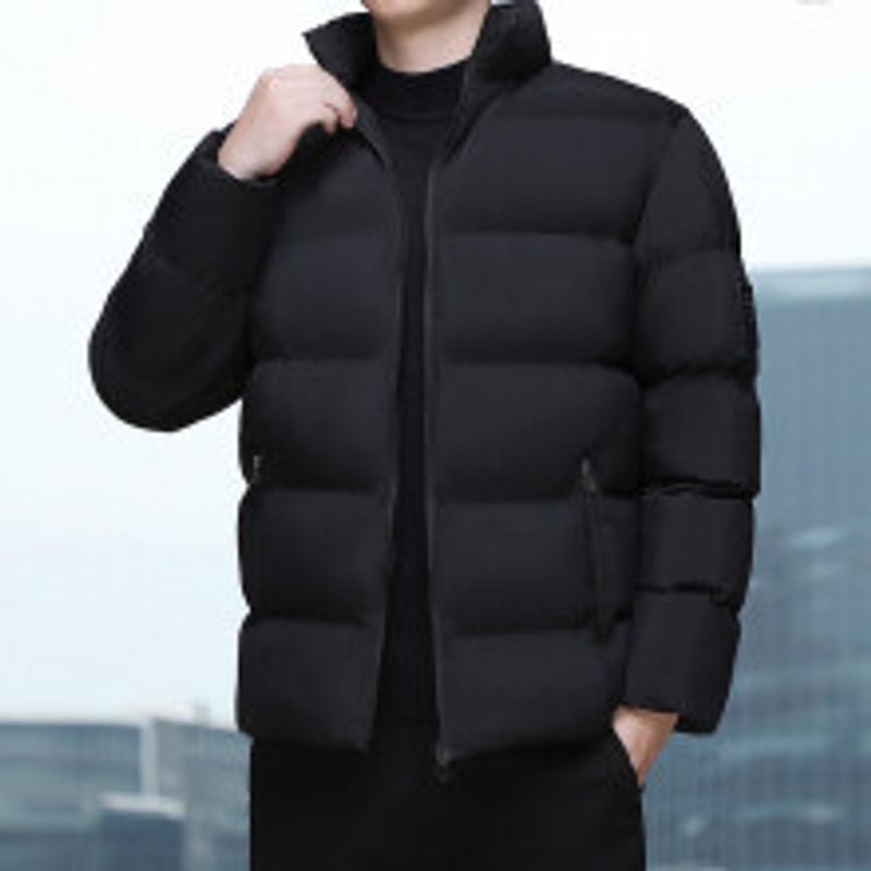 Men's clothing fashion brand standing collar cotton-padded jacket men's large size thick handsome short down jacket men_voghion.com