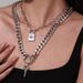 Double Layer Cuban Chain Necklace Retro Punk Lock Key Pendant Clavicle Chain Multi Layer Stacking Sweater Chain Female_voghion.com