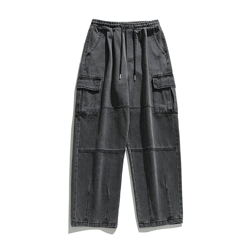Herrenbekleidung Doppelte dreidimensionale Taschenjeans Herbst Neue Retro-Distressed-Wasch-Arbeitshose für Männer_voghion.com