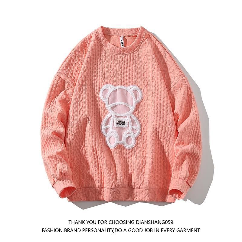 Herenkleding 2024 NIEUW Herfst Nieuwe Ronde Hals Bear Patch Trui Losse Koppel Mode Trend Jas Heren_voghion.com
