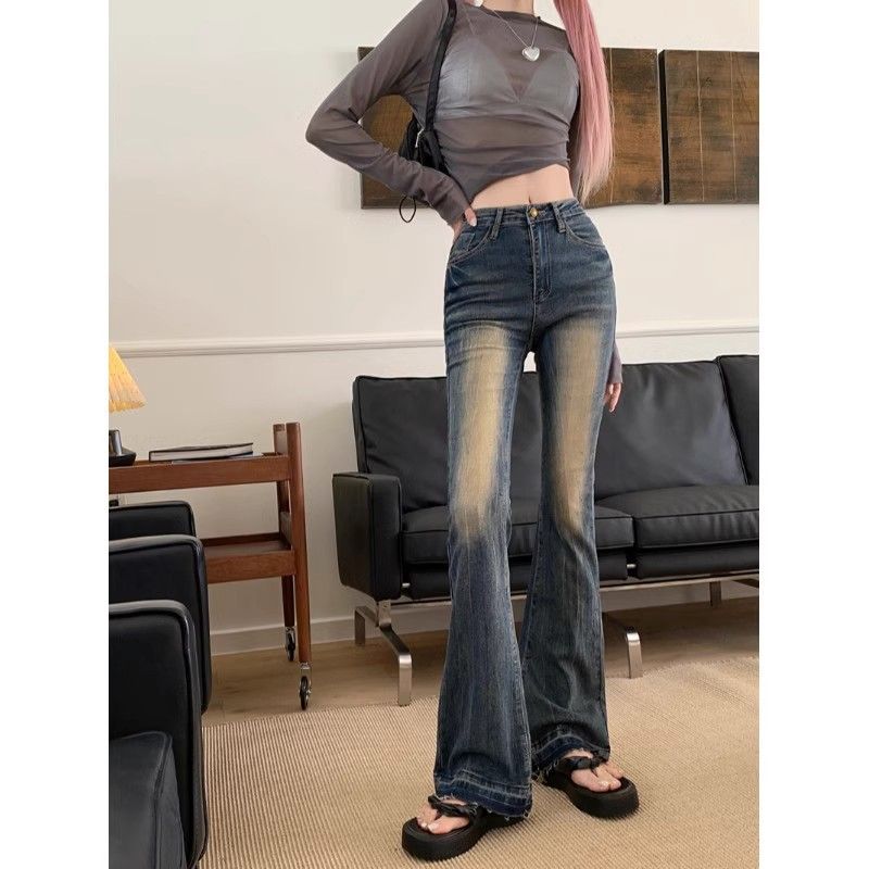 American style spicy girl micro flared jeans for women in spring and autumn, new high waisted, tight fitting, slimming_voghion.com