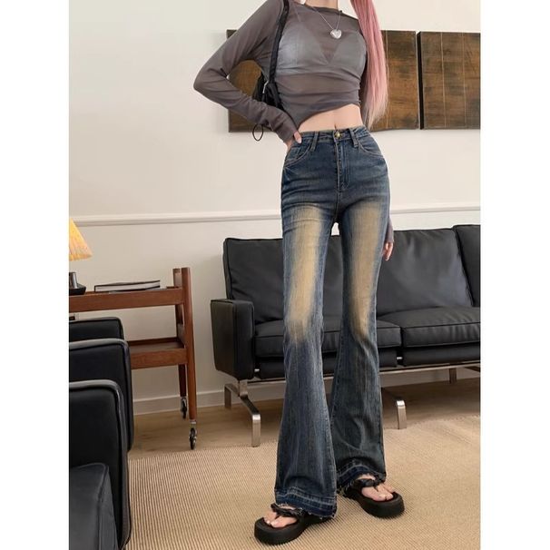 American style spicy girl micro flared jeans for women in spring and autumn, new high waisted, tight fitting, slimming_voghion.com