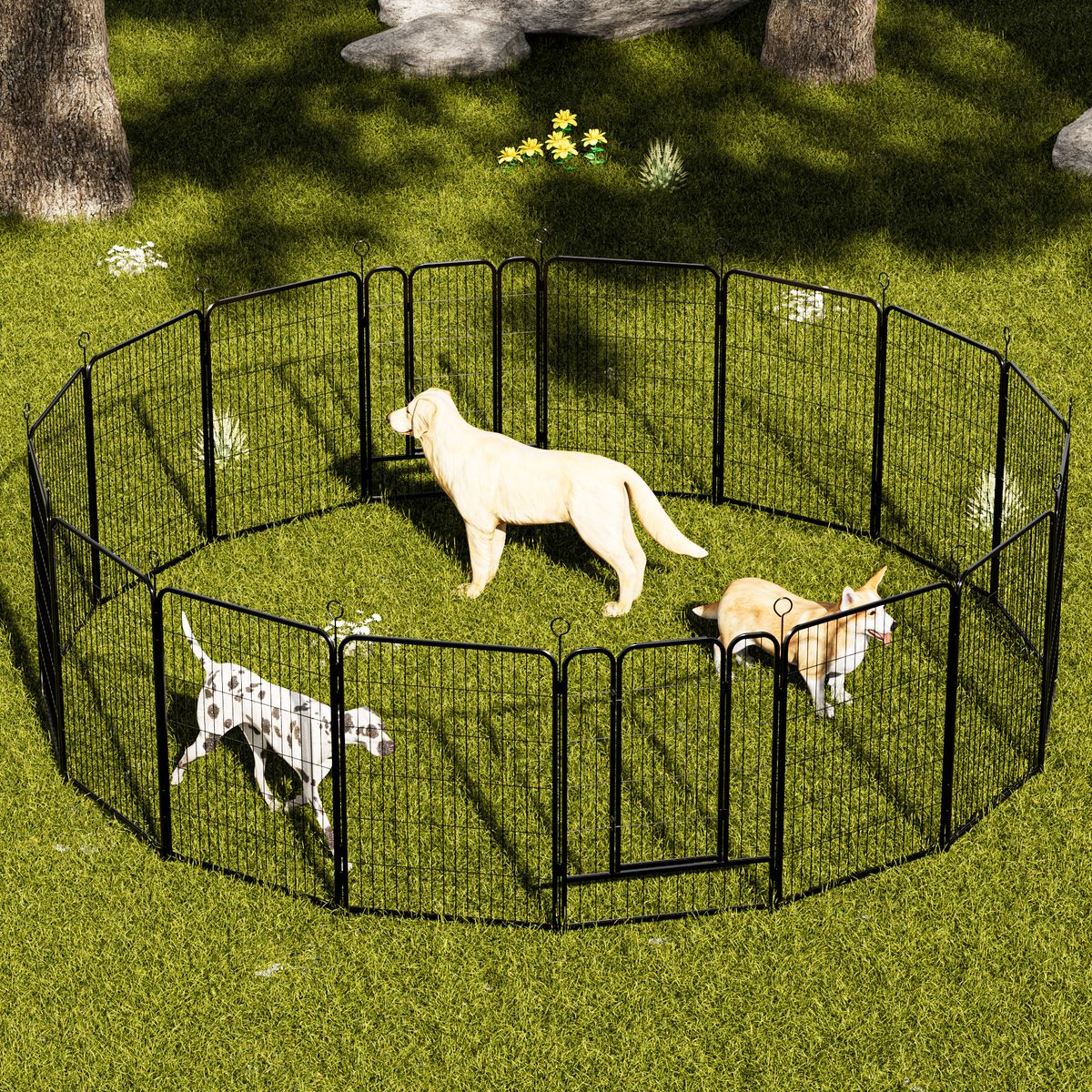 Dog Playpen 40 Inch, 16 Panels Heavy Duty Metal Pet Exercise Pen Indoor Outdoor Fence Panels Rust-Resistant, Removable, Tool-Free Setup Anti-Skid, Expandable Design_voghion.com
