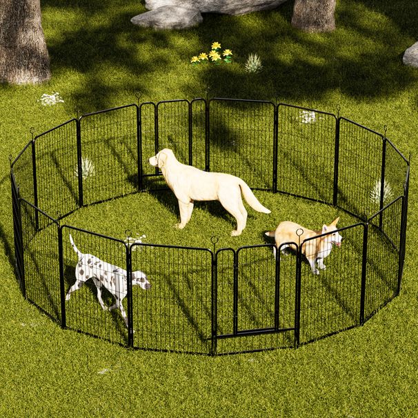 Dog Playpen 40 Inch, 16 Panels Heavy Duty Metal Pet Exercise Pen Indoor Outdoor Fence Panels Rust-Resistant, Removable, Tool-Free Setup Anti-Skid, Expandable Design_voghion.com