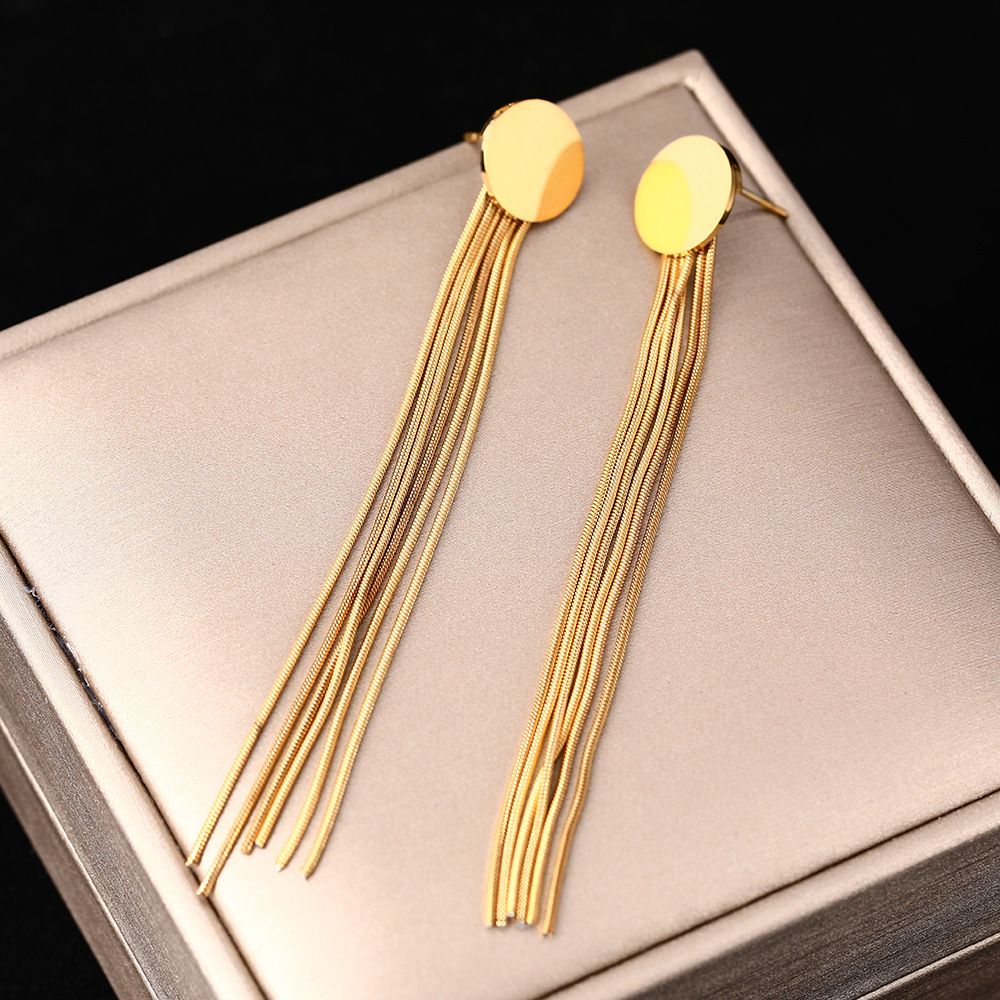 Modisches Temperament, High-End-Sinn, lange geometrische Ohrringe aus Edelstahl mit Quaste, nicht verblassende Ohrringe für Damen_voghion.com