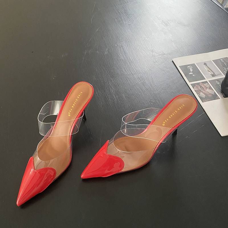 Doamnelor noi ascuțit gura superficială adora cusături PVC sandale cu toc înalt_voghion.com